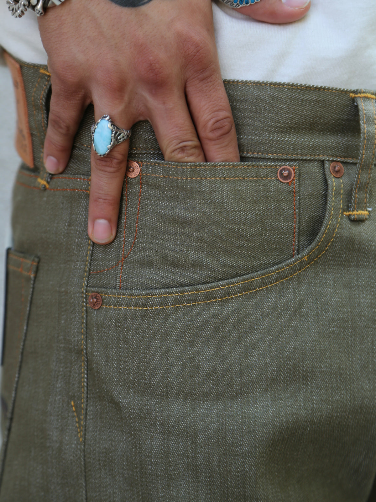 Indigofera Kirk Pants Desert Moss Green Selvedge (71-86-99)