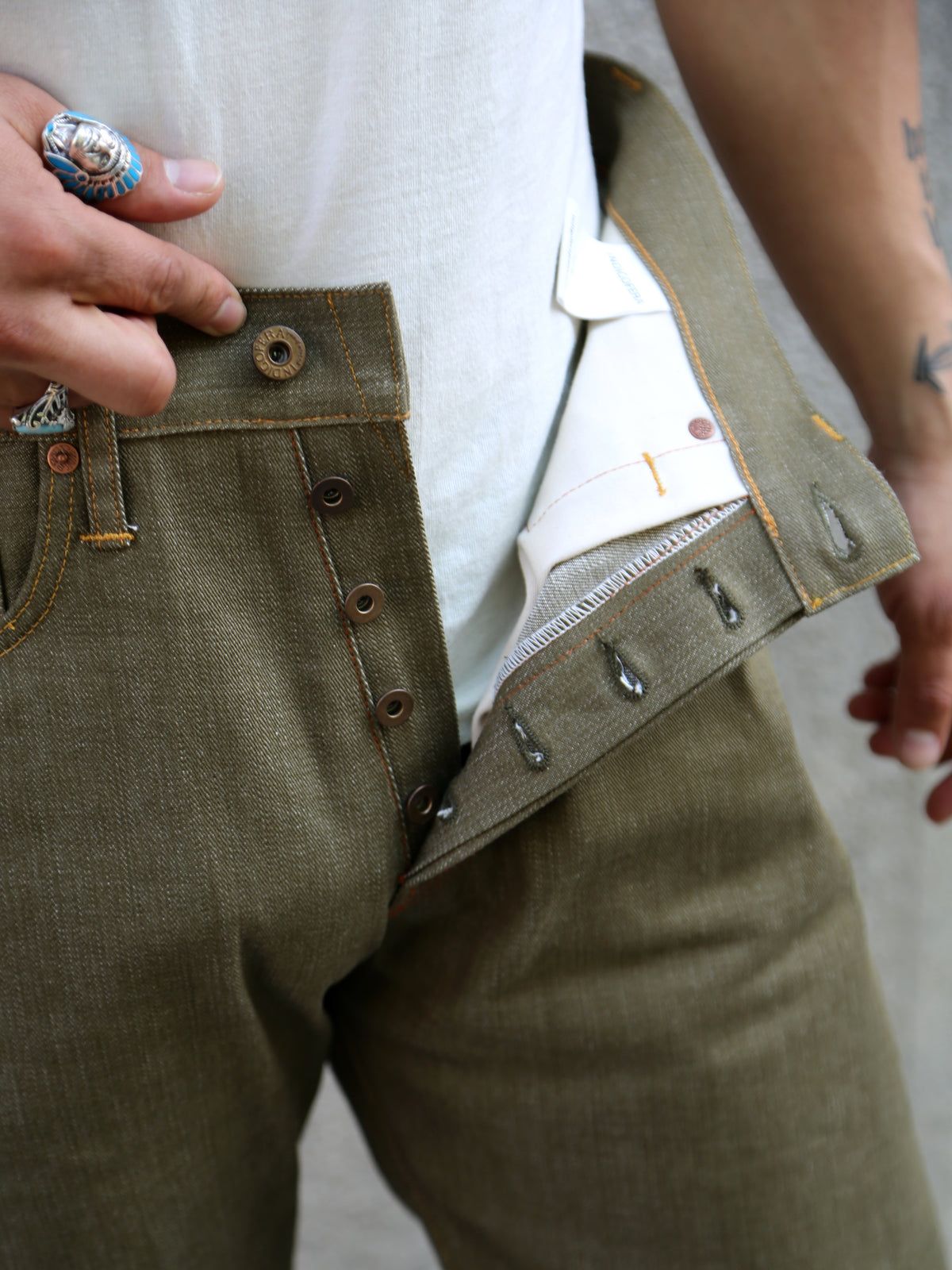 Indigofera Kirk Pants Desert Moss Green Selvedge (71-86-99)