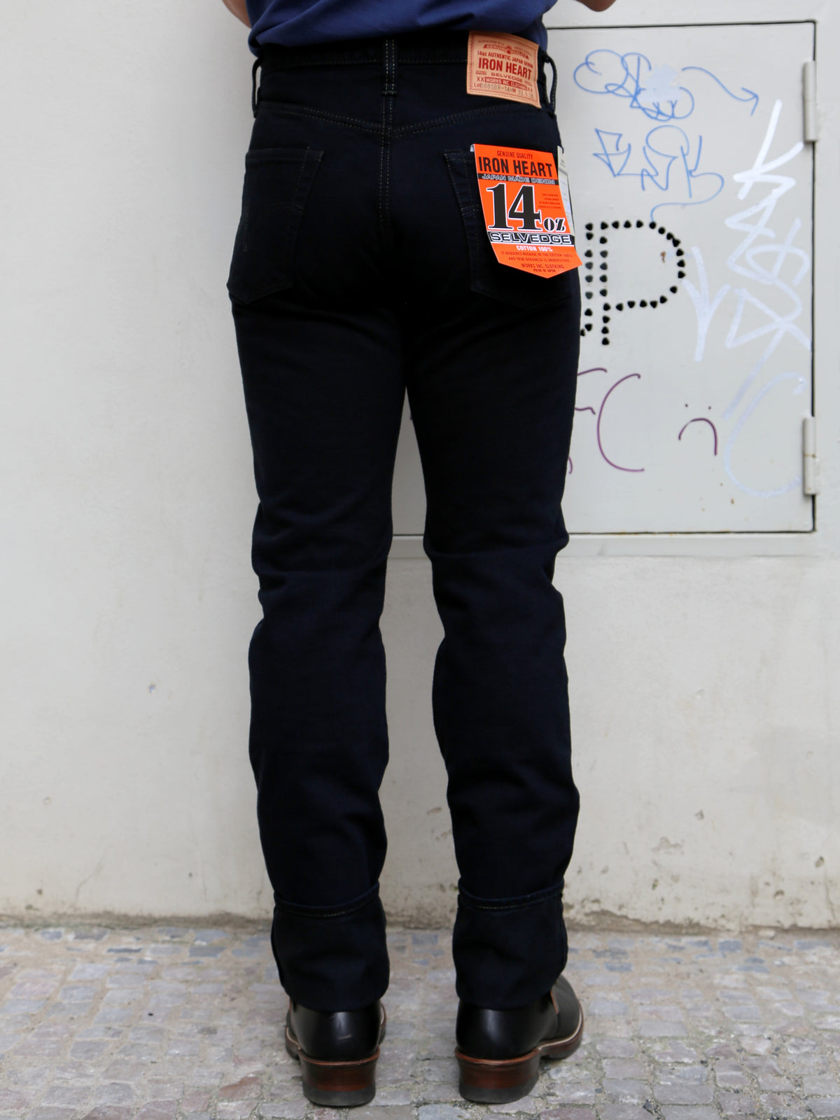 Iron Heart 14oz Broken Twill Selvedge Relaxed Tapered Jeans – Indigo Overdyed Black (IH-888SBR-14od)