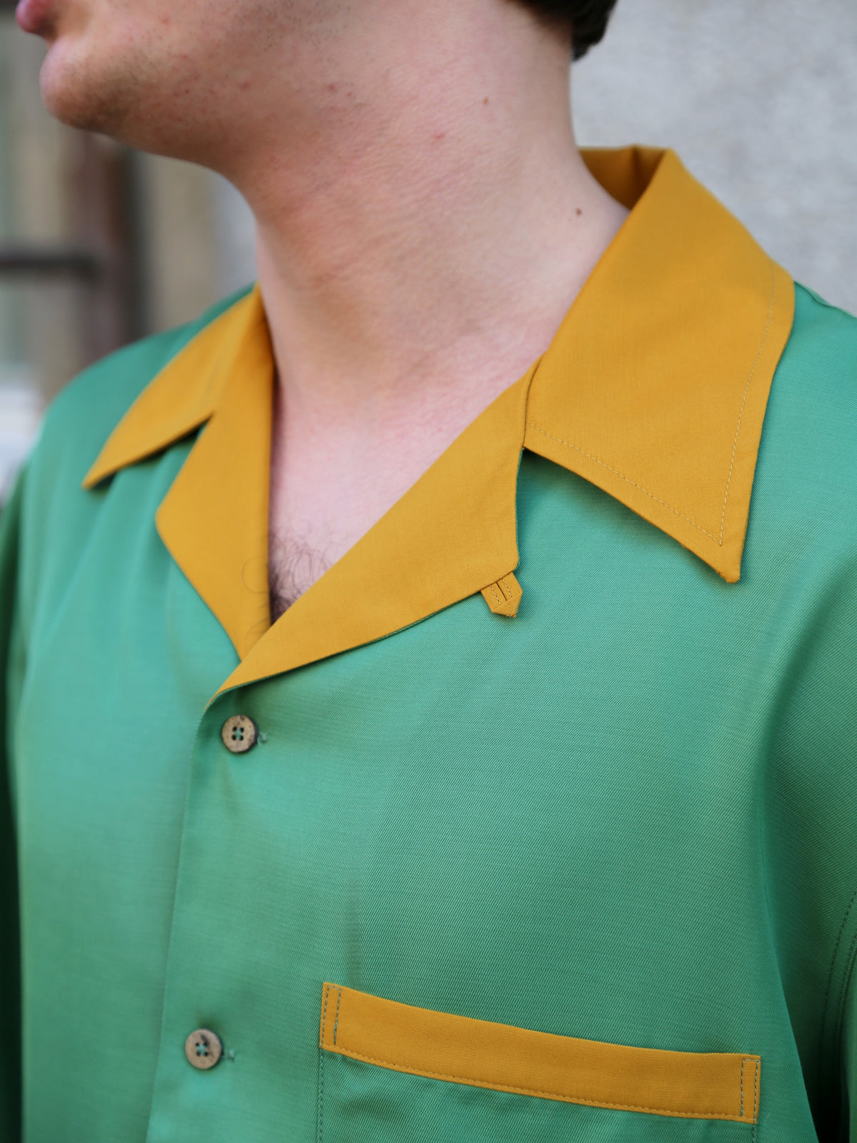 Fleurs de Bagne La Chemise Hawaine “Bowling Shirt” – Green/Mustard