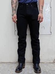 Iron Heart 14oz Broken Twill Selvedge Relaxed Tapered Jeans – Indigo Overdyed Black (IH-888SBR-14od)