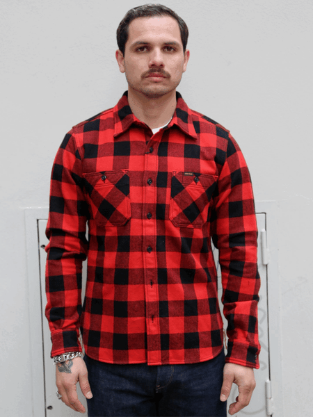Iron Heart IHSH-244-RED UHF Buffalo Check Work Shirt – Red Black