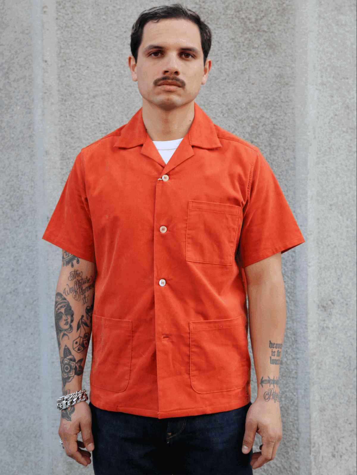 Joe McCoy MS23007 Open Collar Resort S/S Shirt / Summer Corduroy – Salmon