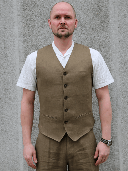 Hansen Daniel (27-46-6) Casual Waistcoat – Khaki Linen
