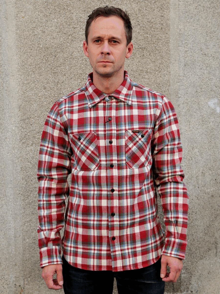 Iron Heart IHSH-371-RED Ultra Heavy Flannel Crazy Check Work Shirt - Red