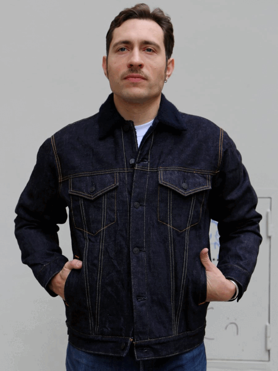 Momotaro Jeans 15.7Oz Denim Boa Jacket - Indigo (MXOT11023A)