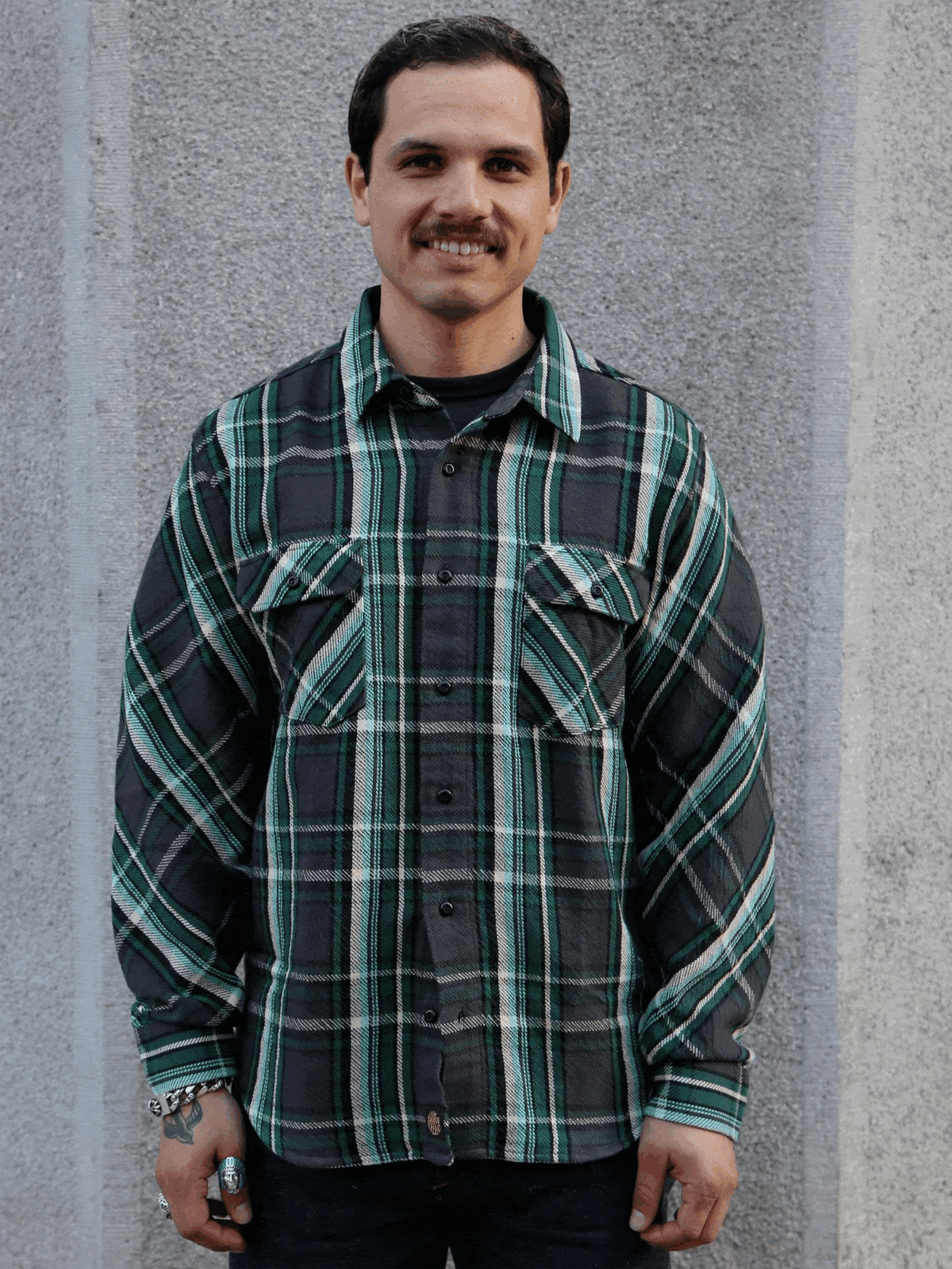 Indigofera Bryson Shirt Unbrushed Check – Black / Green / White / Turquoise (6335-848-04)