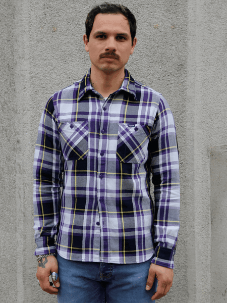 Iron Heart IHSH-382-PUR 9oz Selvedge American Check Work Shirt – Purple