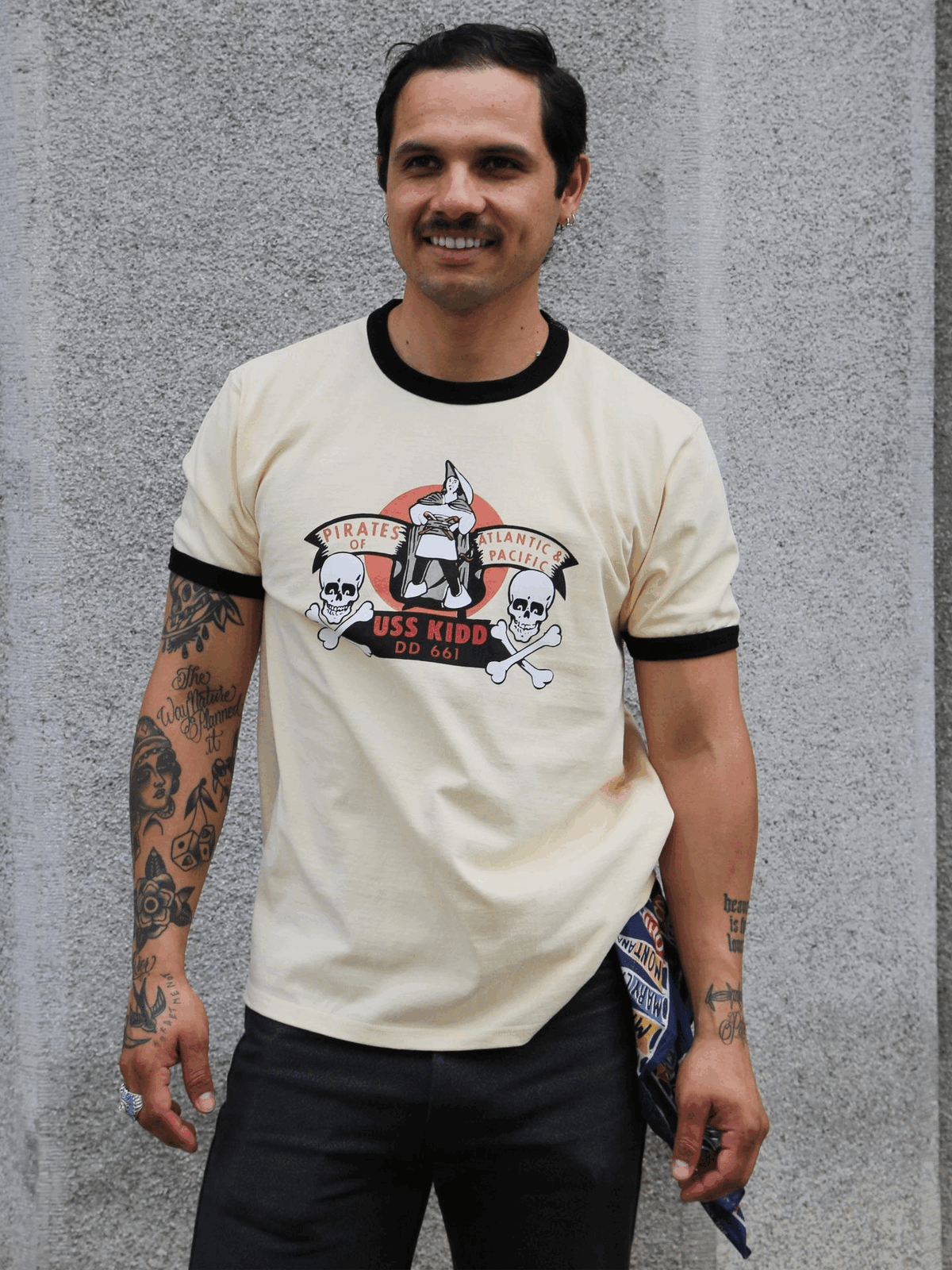 The Real McCoy's Military Tee, USS Kidd – Ecru/Black (MC25005-301)