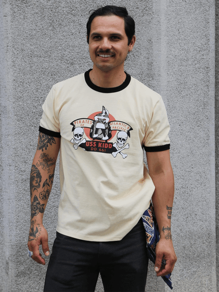 The Real McCoy's Military Tee, USS Kidd – Ecru/Black (MC25005-301)