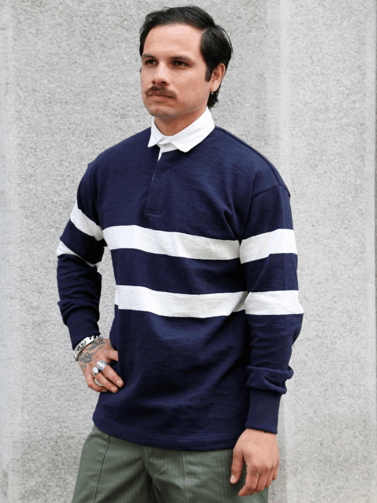 The Real McCOY's Climbers' Striped Rugby Shirt – Navy/Ecru (MC25013)
