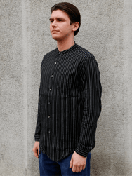 Black Sign Antique Cloth Band Collar Immigrant Shirt – Sumi Black (BSFL-25107)