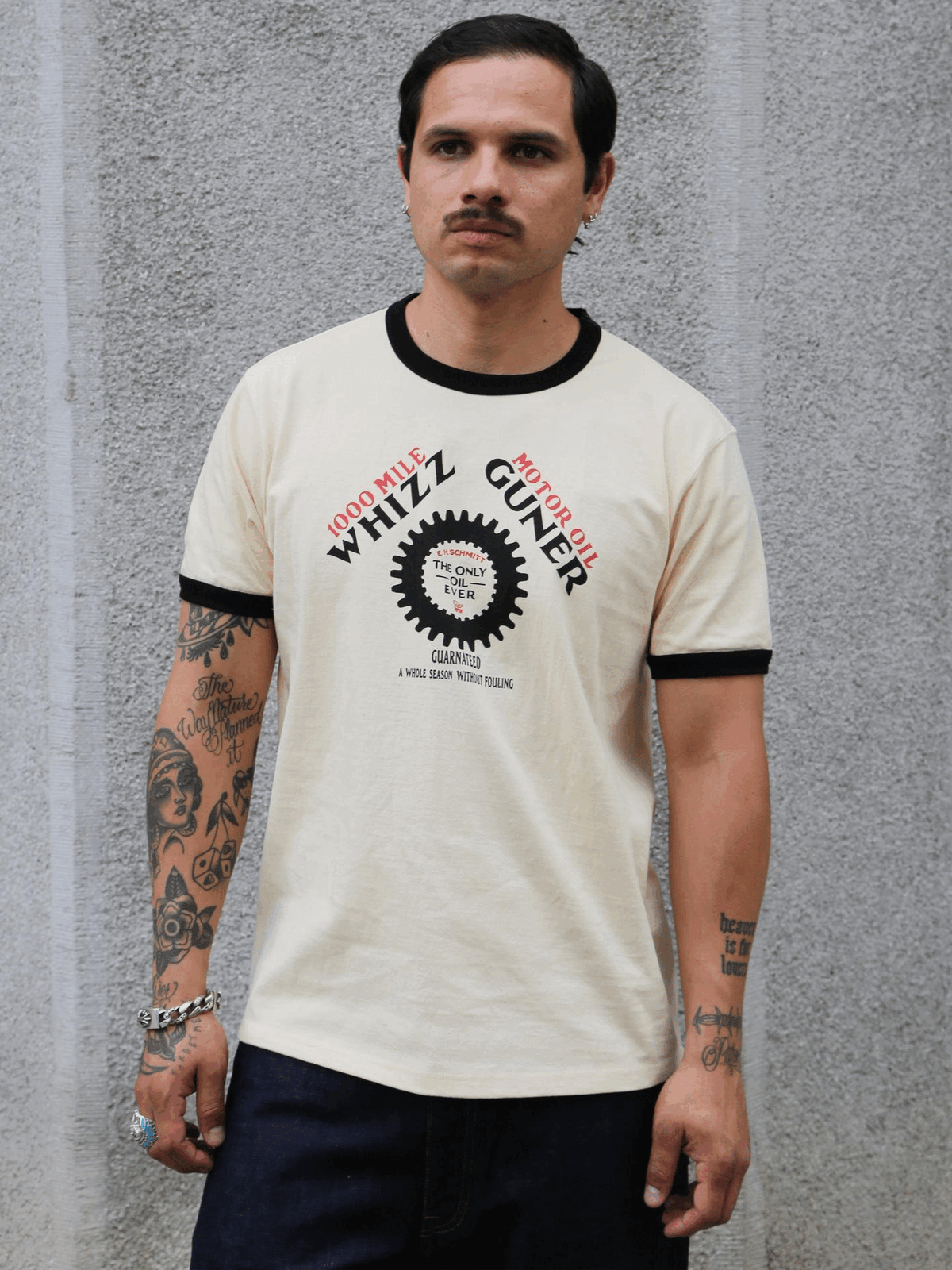 The Real McCoy's Whizz Gunner Tee – Cream/Black (MC25016-301)