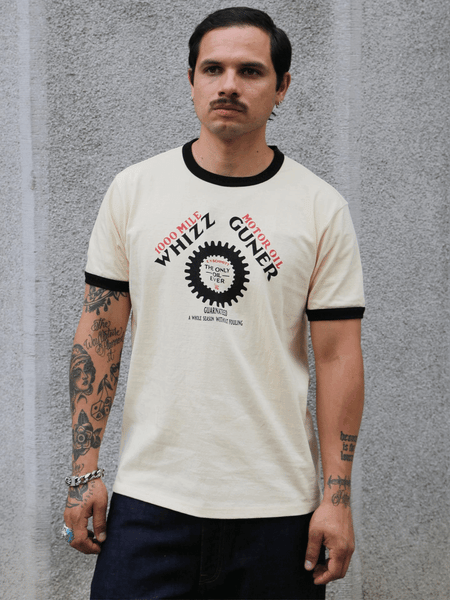 The Real McCoy's Whizz Gunner Tee – Cream/Black (MC25016-301)