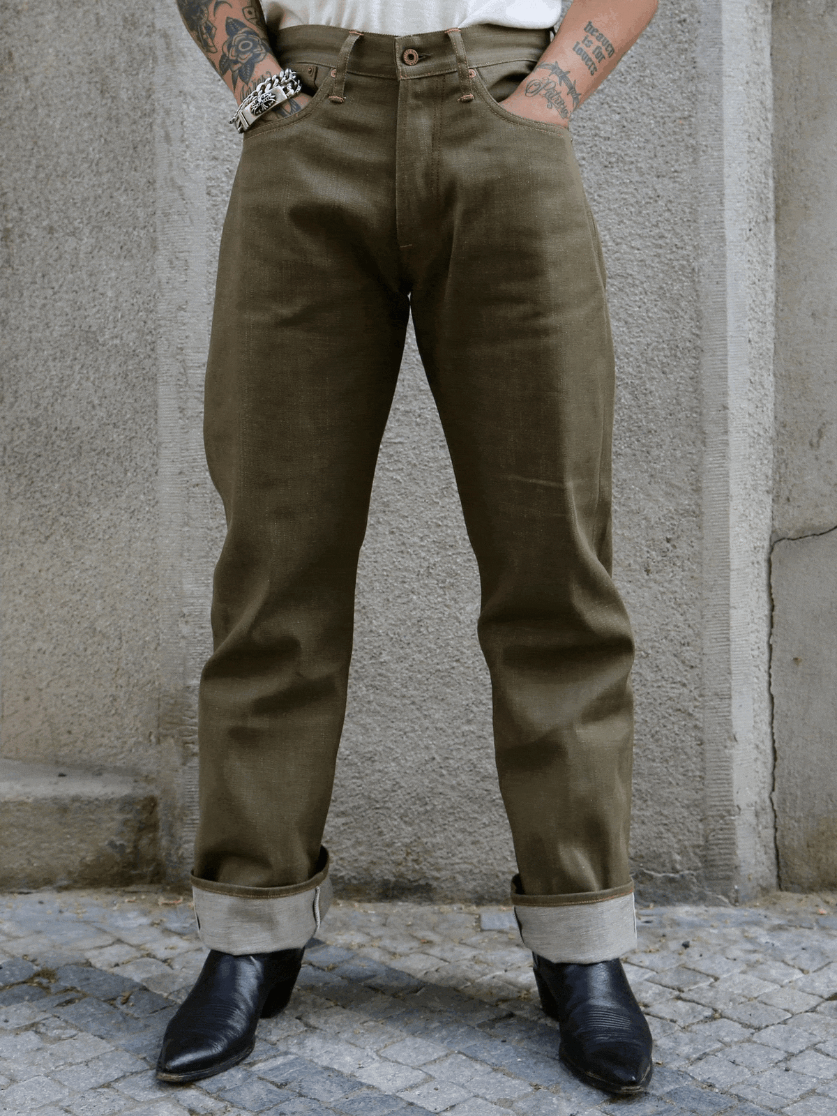 Indigofera Kirk Pants Desert Moss Green Selvedge (71-86-99)