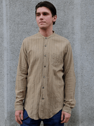 Black Sign Antique Cloth Band Collar Immigrant Shirt – Wheat Beige (BSFL-25107)