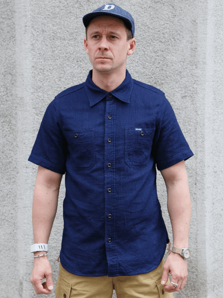 Iron Heart 5oz Double Gauze Short Sleeved Work Shirt – Indigo (IHSH-417-IND)