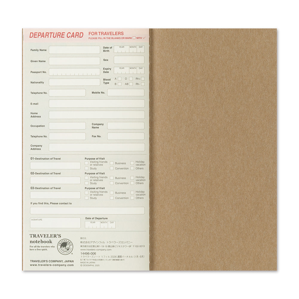 Traveler’s Notebook Weekly Vertical Refill 2026 – Regular Size