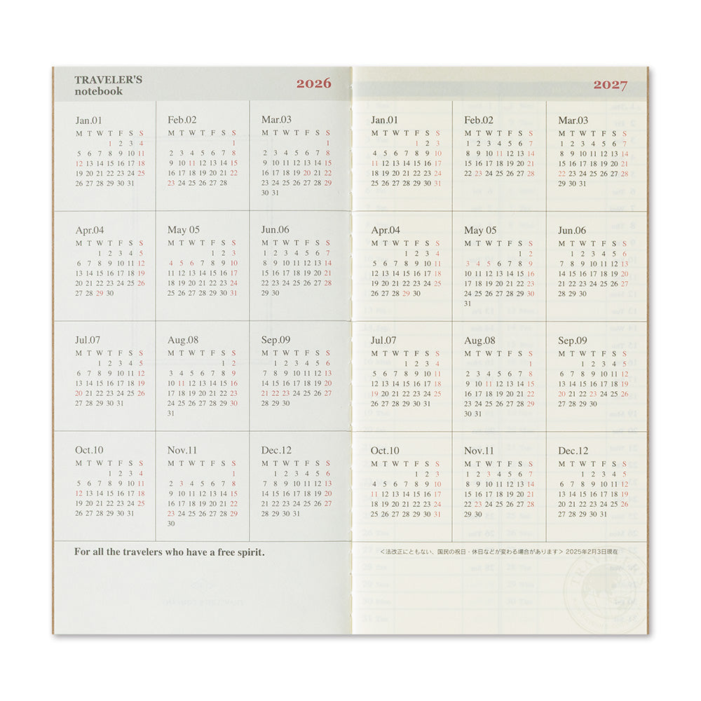 Traveler’s Notebook Weekly Vertical Refill 2026 – Regular Size