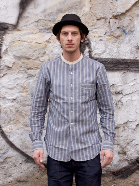 Stevenson Overall Co. SL-3LS Saloon Shirt Light Indigo Stripe