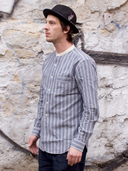 Stevenson Overall Co. SL-3LS Saloon Shirt Light Indigo Stripe