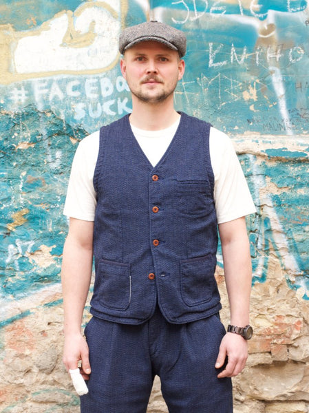 Momotaro Jeans 04-039 Twill Herringbone Vest Indigo