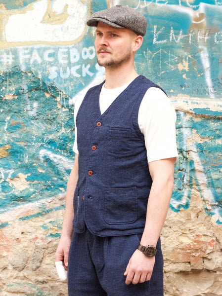 Momotaro Jeans 04-039 Twill Herringbone Vest Indigo