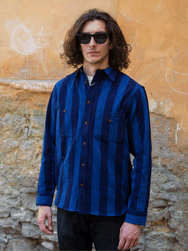 Samurai Indigo Kasuri Striped Check Work Shirt (SSS22-KSR-OVS)