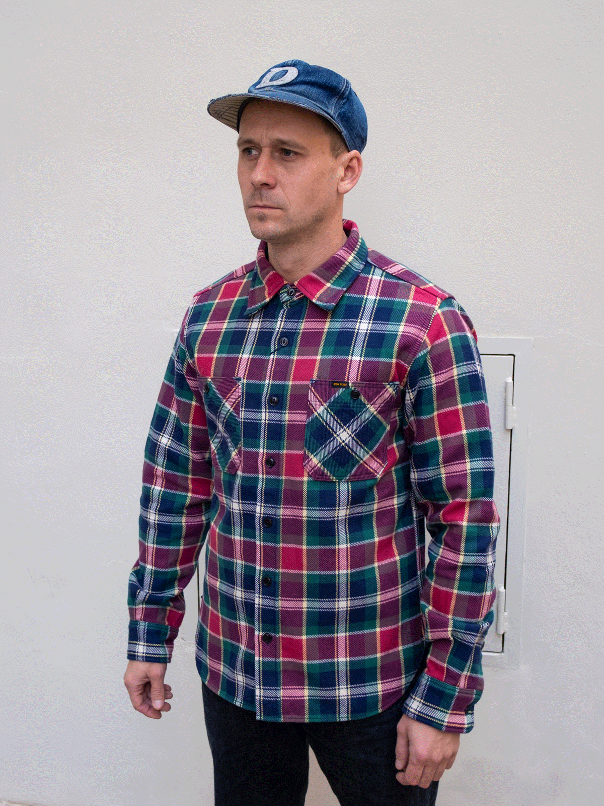 Iron Heart IHSH-342-NAV Work Shirt / Ultra Heavy Flannel - Crazy Check Navy