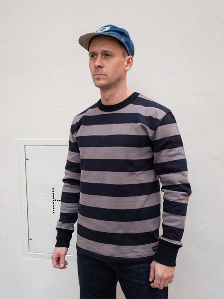 Iron Heart IHTB-01-GRY-BLK Long-Sleeved Sweater / 11oz Cotton Knit - Grey/Black