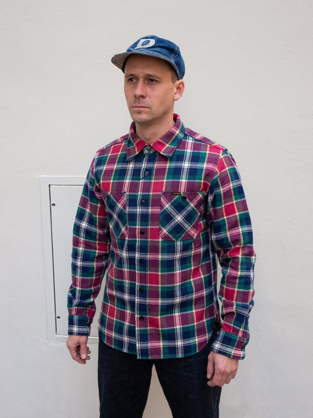 Iron Heart IHSH-342-NAV Work Shirt / Ultra Heavy Flannel - Crazy Check Navy