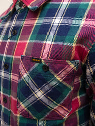 Iron Heart IHSH-342-NAV Work Shirt / Ultra Heavy Flannel - Crazy Check Navy