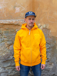 Iron Heart IHSW-63-MUS Printed 14oz Ultra Heavyweight Loopwheel Cotton Zippered Hoodie - Mustard