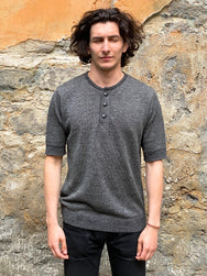 Stevenson Overall KH-CH Linen Blended Knit Henley Charcoal
