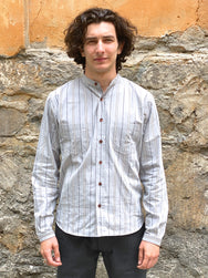 Indigofera Muir Shirt Cotton Stripe, Grey / White / Navy