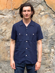 Iron Heart IHSH-249-IND Rayon Bowling Shirt Indigo