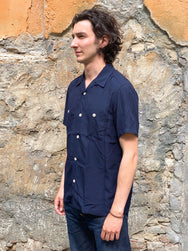 Iron Heart IHSH-249-IND Rayon Bowling Shirt Indigo