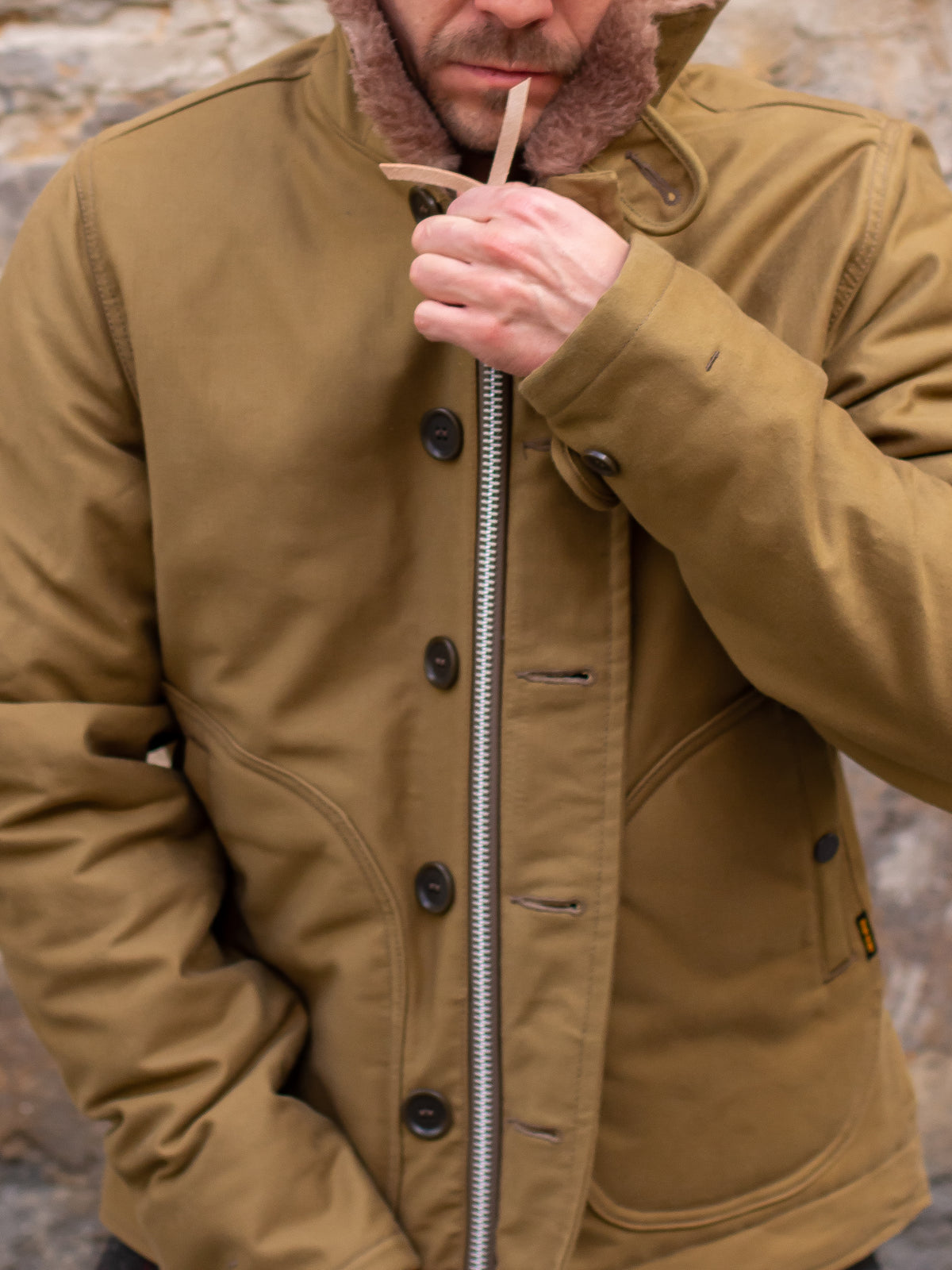 Iron Heart IHM-35-KHA Alpaca Lined Whipcord N1 Deck Jacket - Khaki
