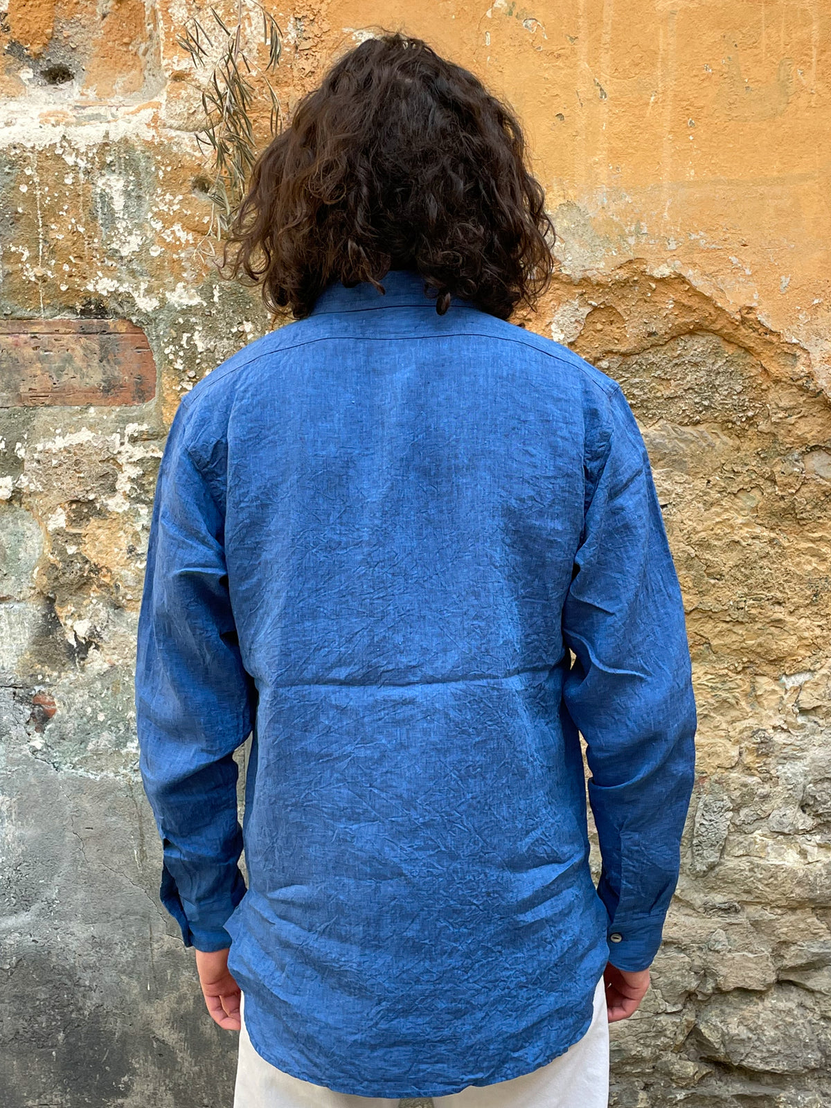 Black Sign French Linen Watch Cuffs Shirt / Sapphire Blue