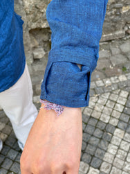 Black Sign French Linen Watch Cuffs Shirt / Sapphire Blue