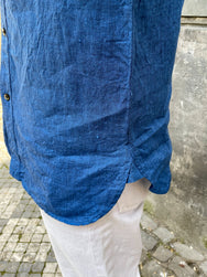 Black Sign French Linen Watch Cuffs Shirt / Sapphire Blue