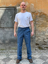 Black Sign Canvas Denim Officer Trousers / Nile Blue