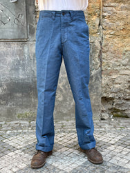 Black Sign Canvas Denim Officer Trousers / Nile Blue