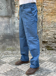 Black Sign Canvas Denim Officer Trousers / Nile Blue