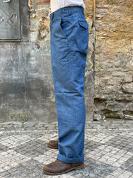Black Sign Canvas Denim Officer Trousers / Nile Blue