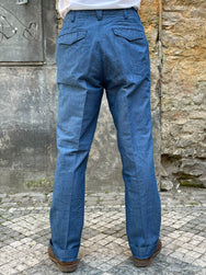 Black Sign Canvas Denim Officer Trousers / Nile Blue