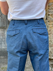 Black Sign Canvas Denim Officer Trousers / Nile Blue