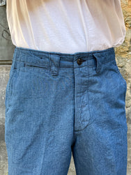 Black Sign Canvas Denim Officer Trousers / Nile Blue