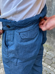 Black Sign Canvas Denim Officer Trousers / Nile Blue