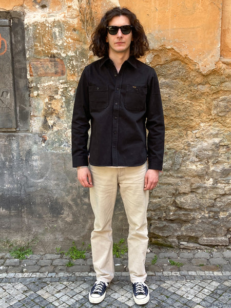 Iron Heart IHSH-275-BLK 12oz Selvedge Denim Work Shirt “The Johnny Cash Works Again” - Black